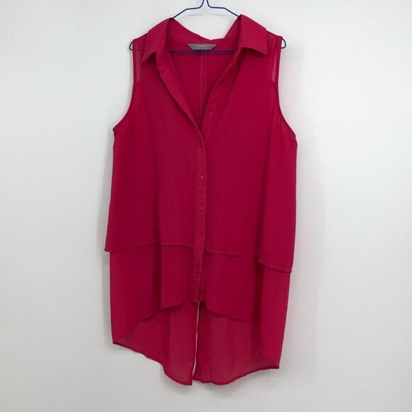 Jana Italy hot pink sleeveless layered high low collared blouse SP - Picture 15 of 15